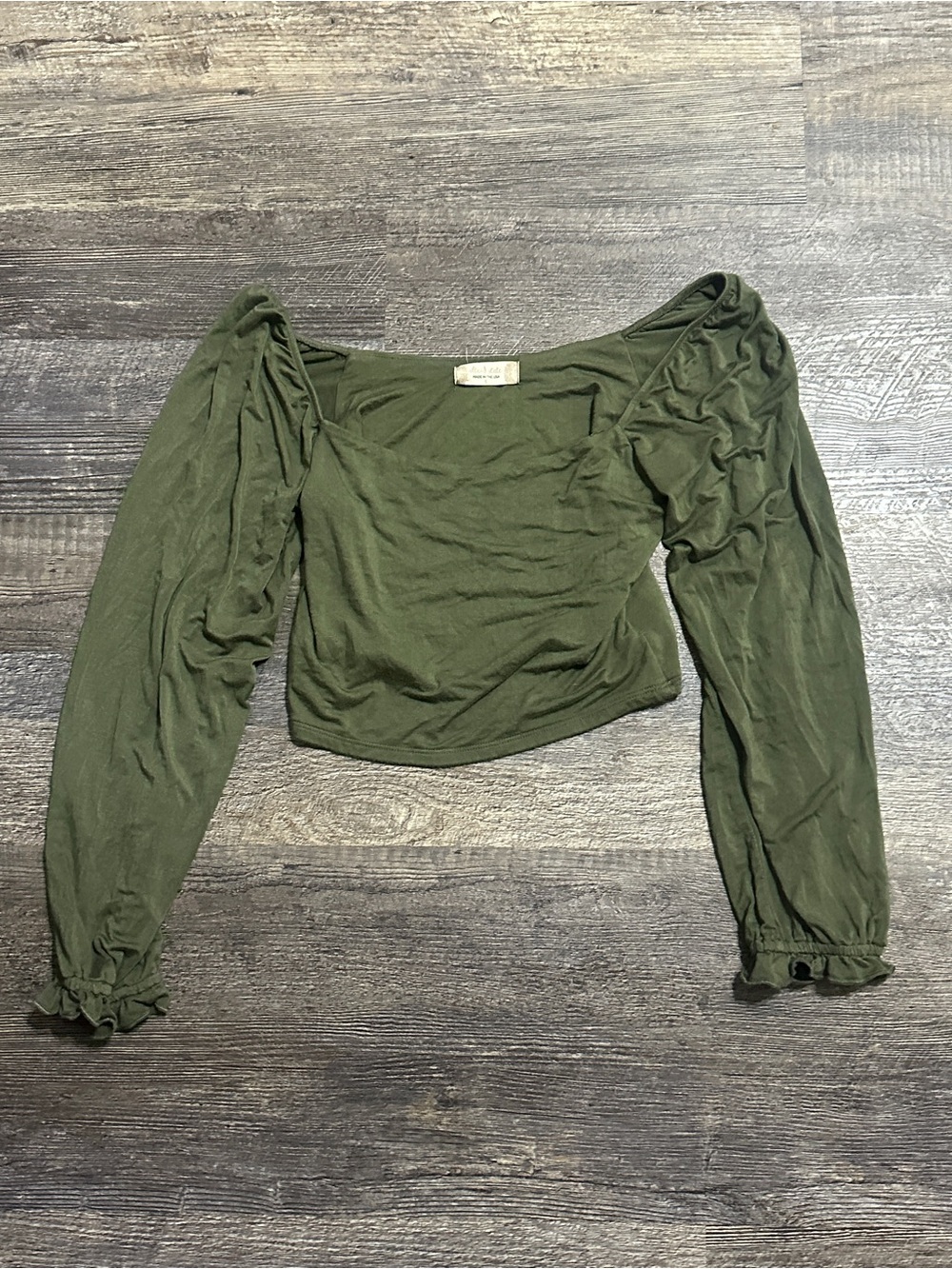 Altar'd State Olive Green Square Neck Long Sleeve Crop Top - Size S